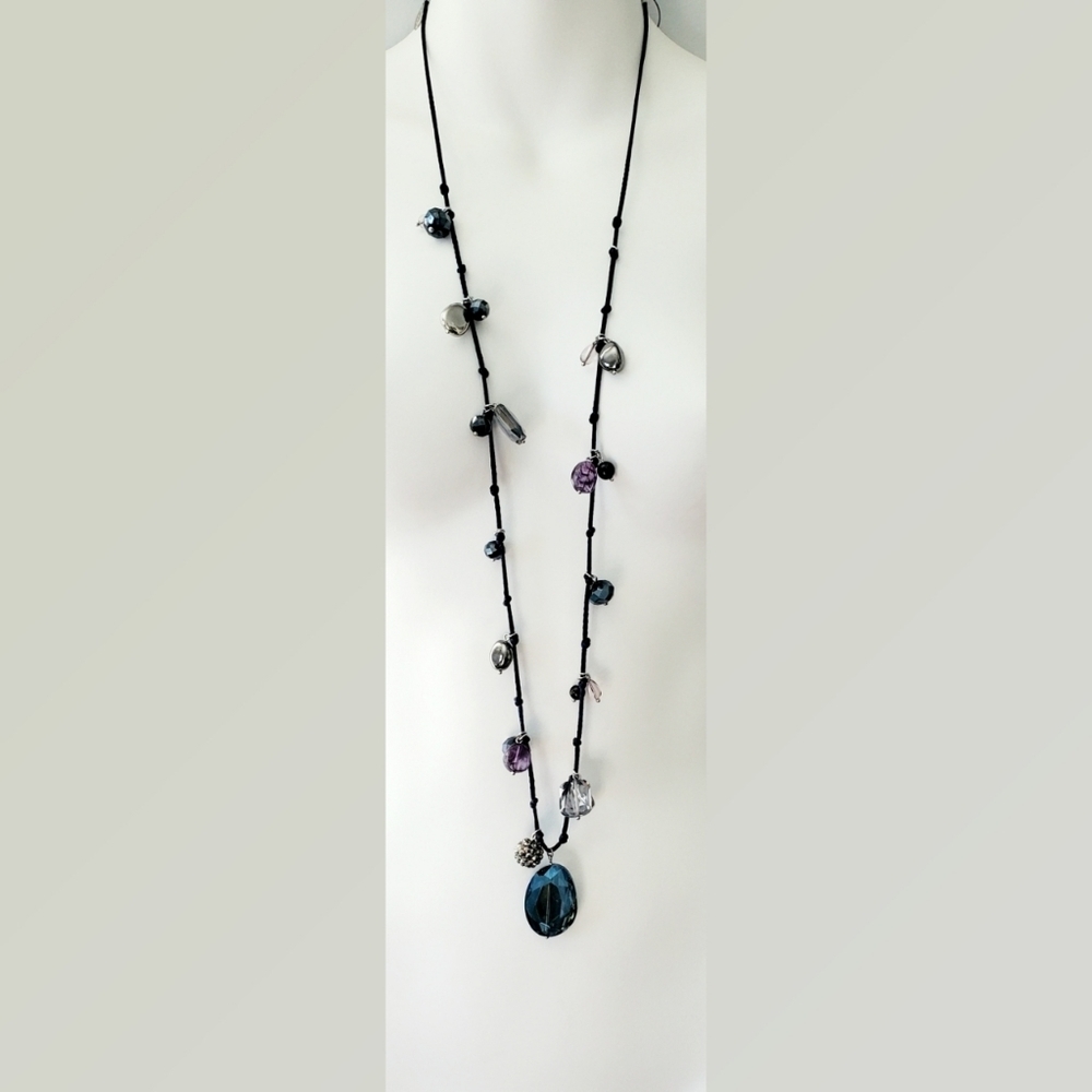 Chicos Long Corded Necklace with Faceted Stones 42" New with Tags